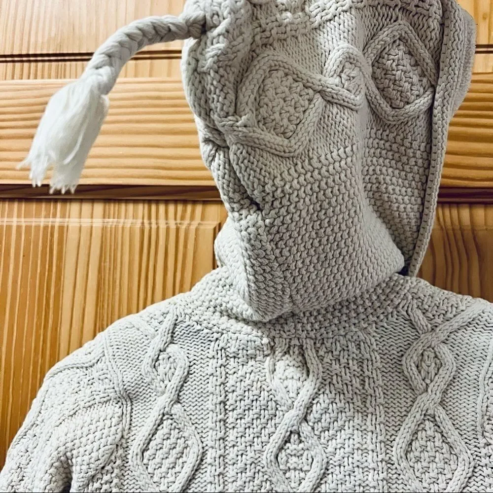 Baby Gap cream white cable knit full zip fleece lined hood sweater jacket coat 4